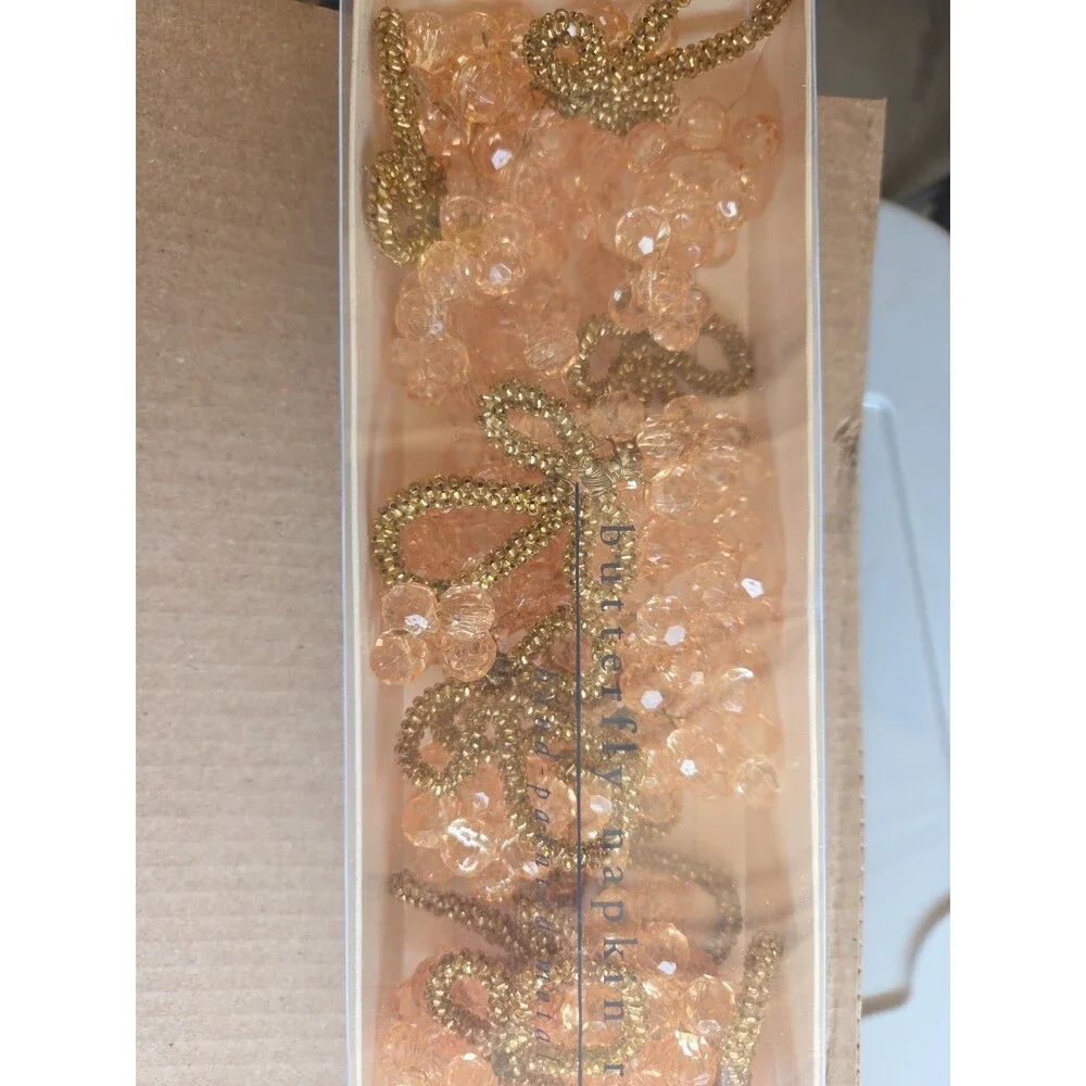 Pier 1 Imports Beaded Glass Napkin Rings Gold Amber Bow Cluster Set 10
